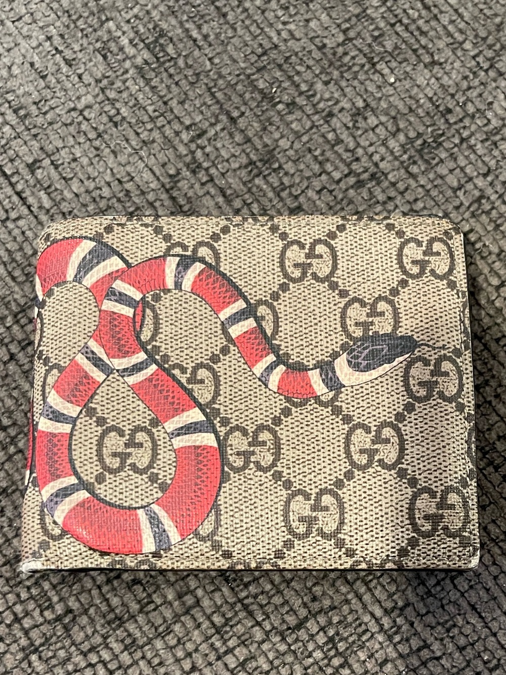 Gucci Beige GG Supreme Canvas Wallet with Red & White Snake